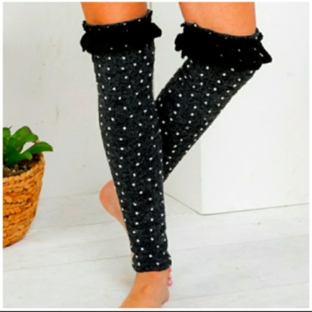 Ryu A'reve Polka Dot Crochet Lace Leg Warmer Over the Knee Boot Toppers - Picture 1 of 5
